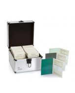RAL 841-GL Colour primary standard set, protection case opened, front view, 3 selected colour primary standard cards