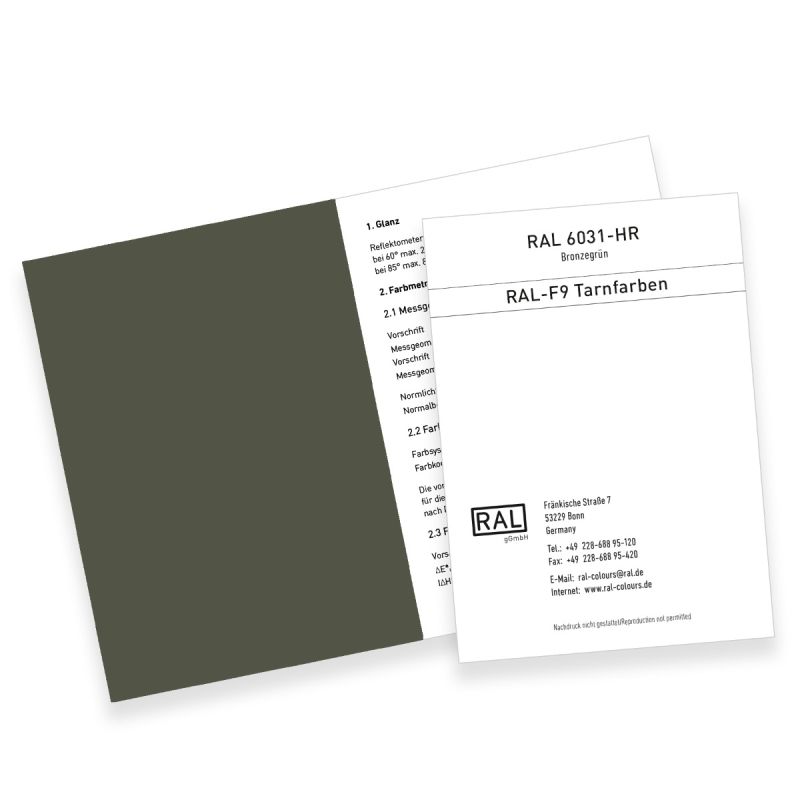 RAL F9 Colour primary standard card 6031 - HR bronze green